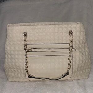 Quilted Cream Shoulder Tote with Chain Handles